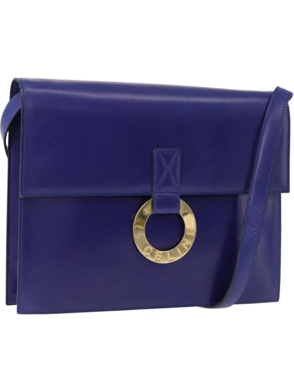 CELINE Circle Shoulder Bag Leather Blue Gold Tone